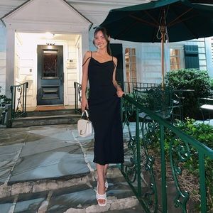 Abercrombie Black midi slip dress